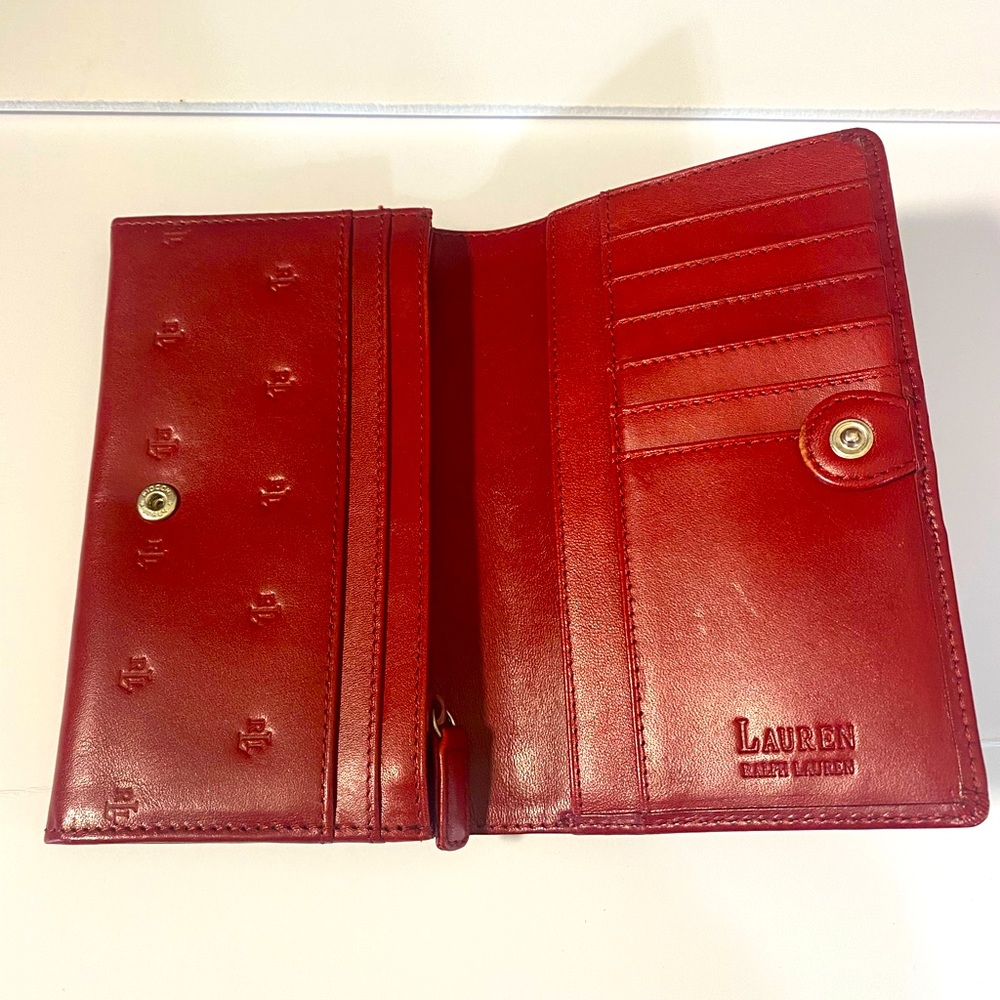 Vintage Lauren Ralph Lauren red leather bifold wallet